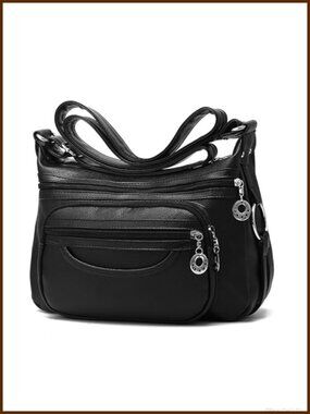 PU Leather Crossbody Bag Multi Pocket Shoulder Handbag Oval Sling Purse